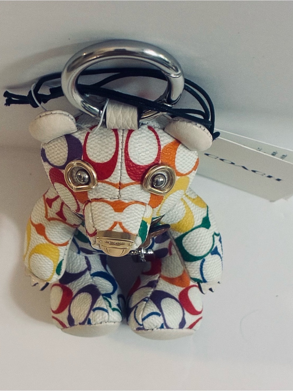 Coach CJ963 Bear Bag Charm In Rainbow Signature C Coated Canvas Keyring NWT - Picture 9 of 12